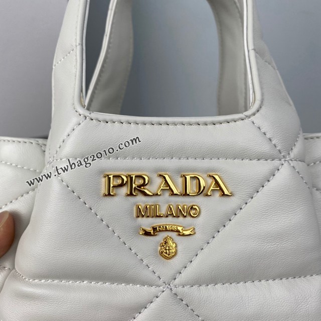 Prada專櫃新款迷你號手提購物袋 1BG451 普拉達羊皮mini菱格菜籃子手提包 csp1692